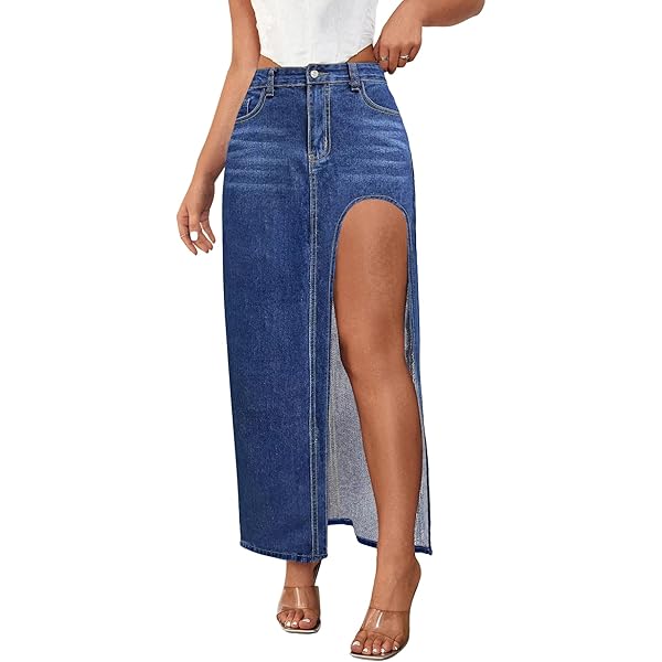 poo　RANCLIC side slit denim Buy Side Slit Denim Maxi Skirt for USD 48.00 | Silver Jeans